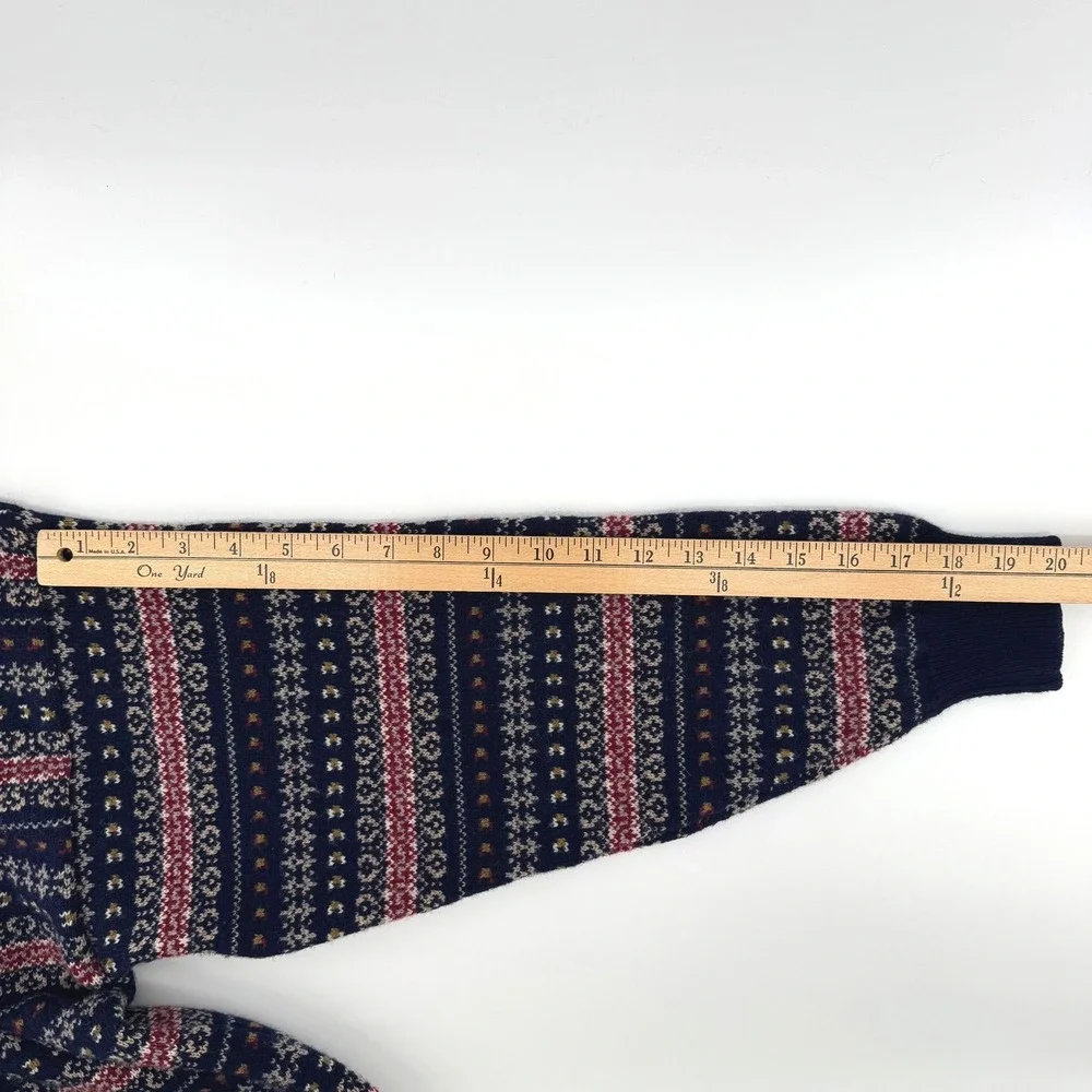 Lands End Cardigan Mens L Blue Lambswool Fair Isle Vintage Grandpacore Nordic